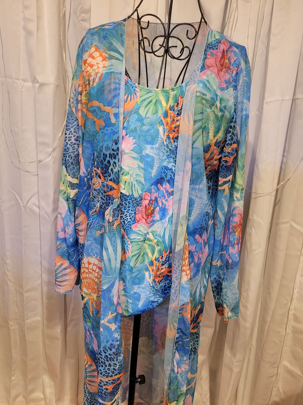 Amazon Blue Floral One-Piece Swimsuit with Cover-Up